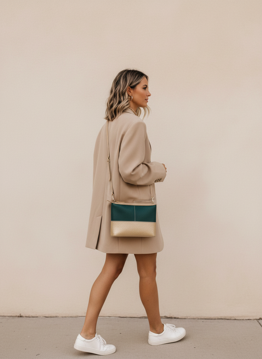 Blazer dress with sneakers